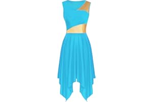 yrsZX Women's Praise Dance Overlays Dress Tunic Metallic Color Block Sleeveless Irregular Hem Worship Lyrical Dance Dress