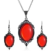 Gothic Stardust Necklace Earrings Set for Women Vintage Red Black Purple Cameo Necklace Earrings Set Victoria Goth Vampire Crystal Pendant Necklaces Earring Halloween Mystic Witch Cosplay Jewelry