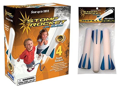 The Original Stomp Rocket Jr. Glow with Jr. Glow Refill Pack, 7 Rockets