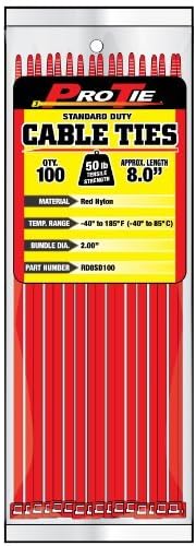 Pro Tie RD8SD100 8-Inch Red Standard Duty Color Cable Tie, Red Nylon, 100-Pack by Pro Tie