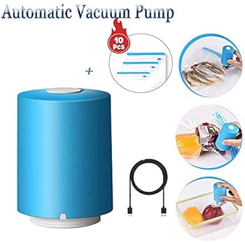 ChenLee Handheld Mini Automatic Compression Vacuum Pump Vacuum Sealer System USB Rechargeable Electric Air Pump with 10Pcs Zipper Vacuum Bag Portable Multi-Functional for Travel/Home