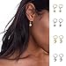 Huggie Dangle Hoop Earrings, Small Gold Silver Star Moon Earrings with Trendy Style for Women Ear Piercing Simple Jewelry, 4 Pairs