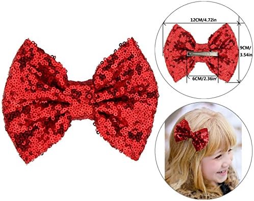 Girls Red Sequins Hair Barrette Clips with Alligator Bows Pin