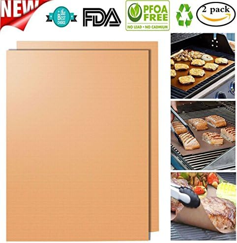 Grill Mat Set of 2 - Non Stick BBQ Grilling Mats &amp; Baking Mats- Heat Resistant, Reusable and Easy to Clean-Works on Gas,Charcoal,Oven,Electric Grill-15.75 x 13 Inch(Copper)