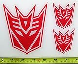 Transformers - Decepticon Set of 3 HQ Single Color High Gloss Red Vinyl Sticker Decals