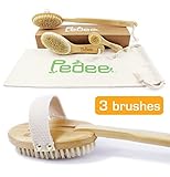 3 Dry Brushes/Set 100% Natural Boar Bristles Body Brushes & Face Brush-Extra Long Detachable Handle 17
