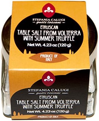 Italian Truffle Salt by Stefania Calugi 4.23Oz/120G. Imported Gourmet Table Salt from Volterra (Tuscany) with Black Summer Truffles