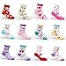 12-Pack Cotton Socks for Toddler Boys Girls Anti-Slip Ankle Socks for Baby Walkers Non-Skip with Grip for 16-36 Months
