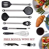 Kitchen utensils set - cooking utensils - kitchen tools - spatula - wine bottle opener stopper - spatula - tongs - whisk - soup ladle - pasta server - nonstick utensils - corkscrew - stainless steel