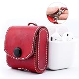 MoKo AirPods Case, Snap Closure Protective Cover Carrying Pouch Pocket, with Holding Strap, for Apple AirPods Charging Case - Red