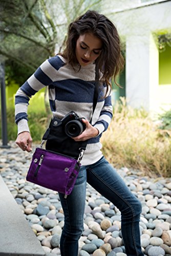 Ladies Purple Shoulder Bag Gadget Bag Fits Nikon SLR DSLR Cameras, Zoom Lens Accessory Pack