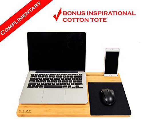 BOOKAHOLIC Lap Desk with BONUS Laptop Accessories Cotton Bag| Double-sided Enhanced Organic Bamboo Lap Tray with Built-in Fabric Covered Mouse Pad For 11",13",15" Laptops| Computer,Tablet, Phone Stand
