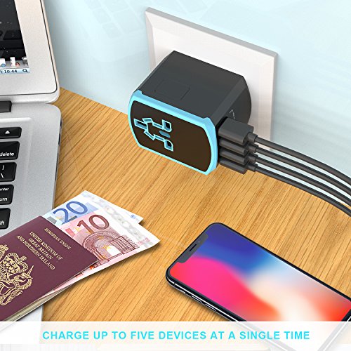 Universal Travel Adapter, All-in-one International Power Plugs with High Speed 2.4A 4 USB Wall Charging Ports for US, UK, EU, AU, Asia Covers 200+Countries - Thumbnail 6