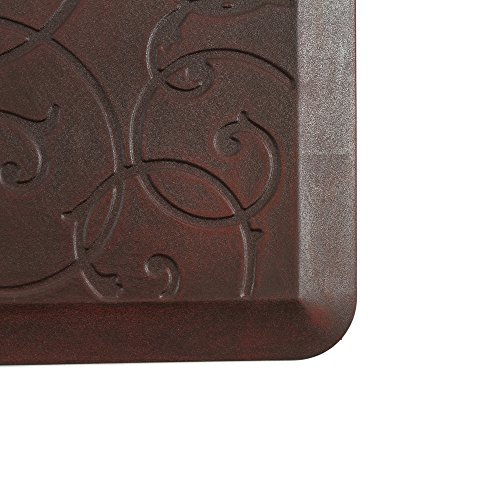 EverGrace Comfort Floor Mat Scroll Pattern Retro PU Anti-fatigue Kitchen Rug for Kitchens Office W20" x L30" x H3/4"(Burgundy) - Thumbnail 3
