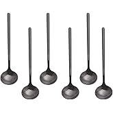 6 PCS Black Coffee Spoons, 18/8 Stainless Steel Espresso Spoons, 5.2 Inches Vogue Mini Tea Spoon, Cappuccino Stirring Small Spoon for Dessert, Ice Cream, Frosted Handle, Sweejar(Black)