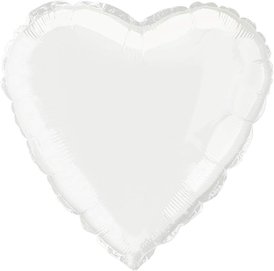 Solid White Heart Foil Balloon (45cm) 1 Count - Stunning and Romantic Love Celebration Decoration, 18"