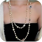 Long Pearl Necklaces for Women Pearl Long Chain Necklace Dainty Gold And Long Pearl Necklaces Layered Pearl Necklace Statement Sweater Strand Chain Jewelry