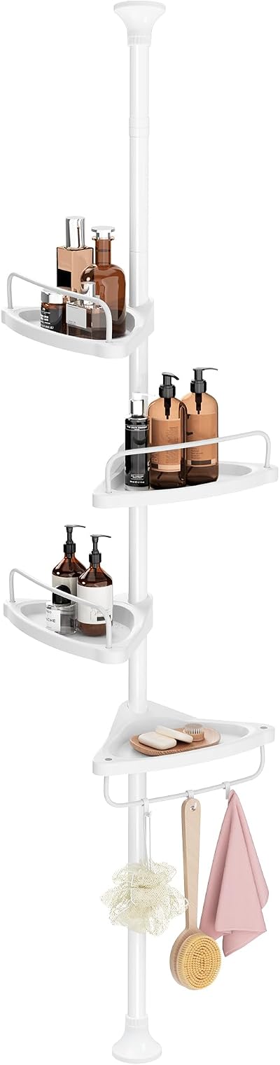 SONGMICS Shower Corner Shelf 4-Tier 85-305 cm Adjustable White BCB001A