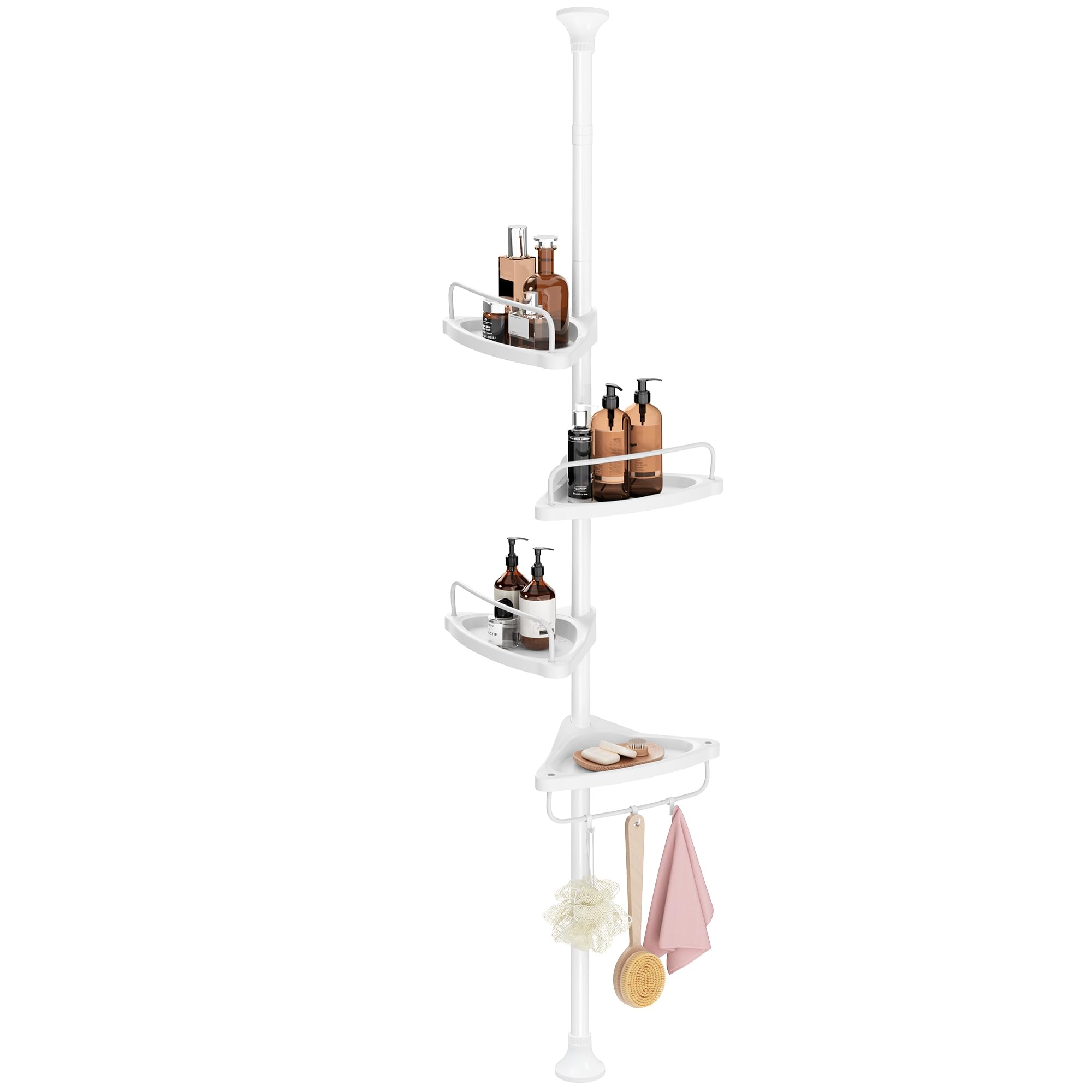 SONGMICS Shower Corner Shelf, 4-Tier Bathroom Shower Shelf, 85-305 cm Adjustable Shower Caddies, Bathroom Organiser, White BCB001A