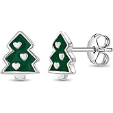 925 Sterling Silver Festive Enamel Christmas Tree Standard Push Back Earrings For Little Girls & Preteens - Cute Christmas Earrings For Festive Girls - Beautiful Small Christmas Tree Kids Earrings