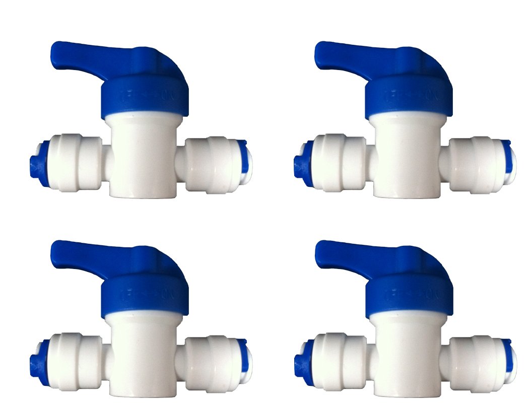 1/4" Inline TAP/Shut-Off Valve/Isolation Valve for 1/4" LLDPE Fridge Freezer/Reverse Osmosis Water Filter System Water Pipe TUBING (4 Pack)