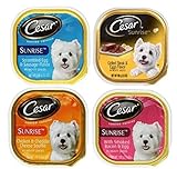 Cesar Sunrise Dog Food 4 Flavor 8 Can Bundle: (2) Scrambled Egg & Sausage, (2) Grilled Steak & Eggs, (2) Chicken & Cheddar Cheese Souffle, & (2) Smoked Bacon & Egg, 3.5 Oz. Ea.