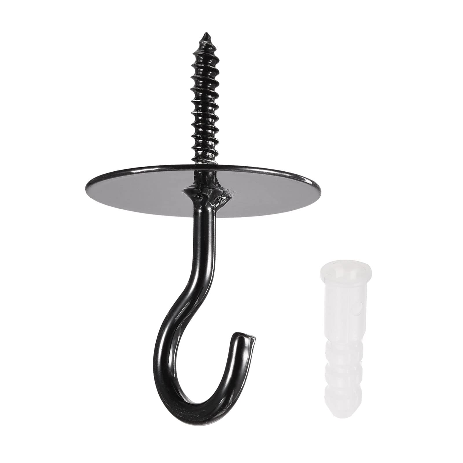 YOKIVE 4 Pcs Ceiling Hanging Hook, Wall Mounted Hook with Round Plate Hanging Plants, Great for Office, Home, Daily Use (Black, 1.6x2.6-Inch)