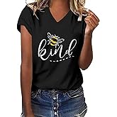 Womens Be Kind Graphic Tees V Neck Cute Printed Summer Casual T Shirts Tops