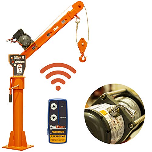 Prowinch 2000 lbs Davit Crane with Wireless Electric Winch 12V Hitch Mounted Truck Crane 360