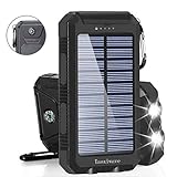 Solar Charger Solar Power Bank 20000mAh Waterproof Portable External Backup Outdoor Cell Phone Battery Charger with Dual LED Flashlights Solar Panel for iPhone Android Cellphones (Black)
