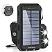 Solar Charger Solar Power Bank 20000mAh Waterproof Portable External Backup Outdoor Cell Phone Battery Charger with Dual LED Flashlights Solar Panel for iPhone Android Cellphones (Black)
