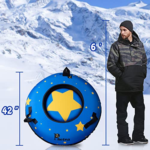 PHETEA Foldable Inflatable Snow Tubes for Sledding Heavy Duty,Towable Snow Sled for Adults,Blue
