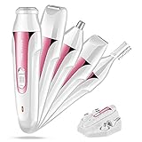Hair Removal for Women 5 in 1 USB Rechargeable Hair Epilator Waterproof Lady Shaver Facial Hair Remover Women's Personal Groomers for Face Eyebrow Nose Armpit Bikini Arm Legs (Pink)