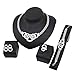 Paxuan Womens Silver Gold Plated Alloy Rhinestone African Jewelry Set Curb Chain Choker Necklace Stud Earrings Link Bracelet Ring Set (Silver)