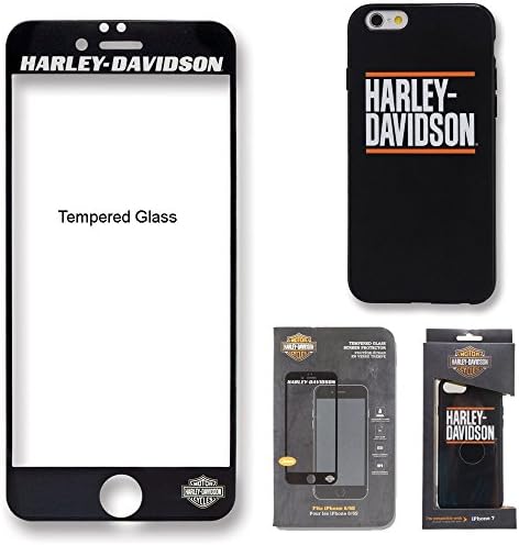 Harley Davidson iPhone 7 Semi Rigid Black Red Cover and Harley Davidson Tempered Glass Screen Guard.