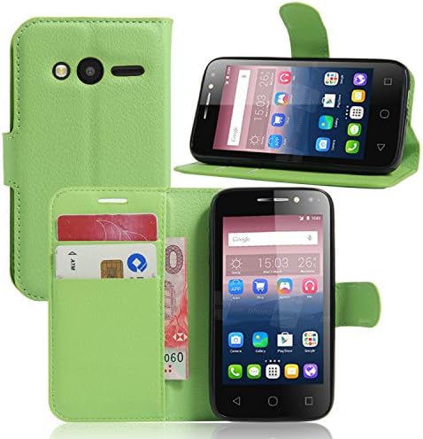 OWbb Leather Case for Alcatel OneTouch Pixi4 (4.0inch) smartphone interior slots and Cell Phone Wallet Flip Phone Cell Phone Case (green)