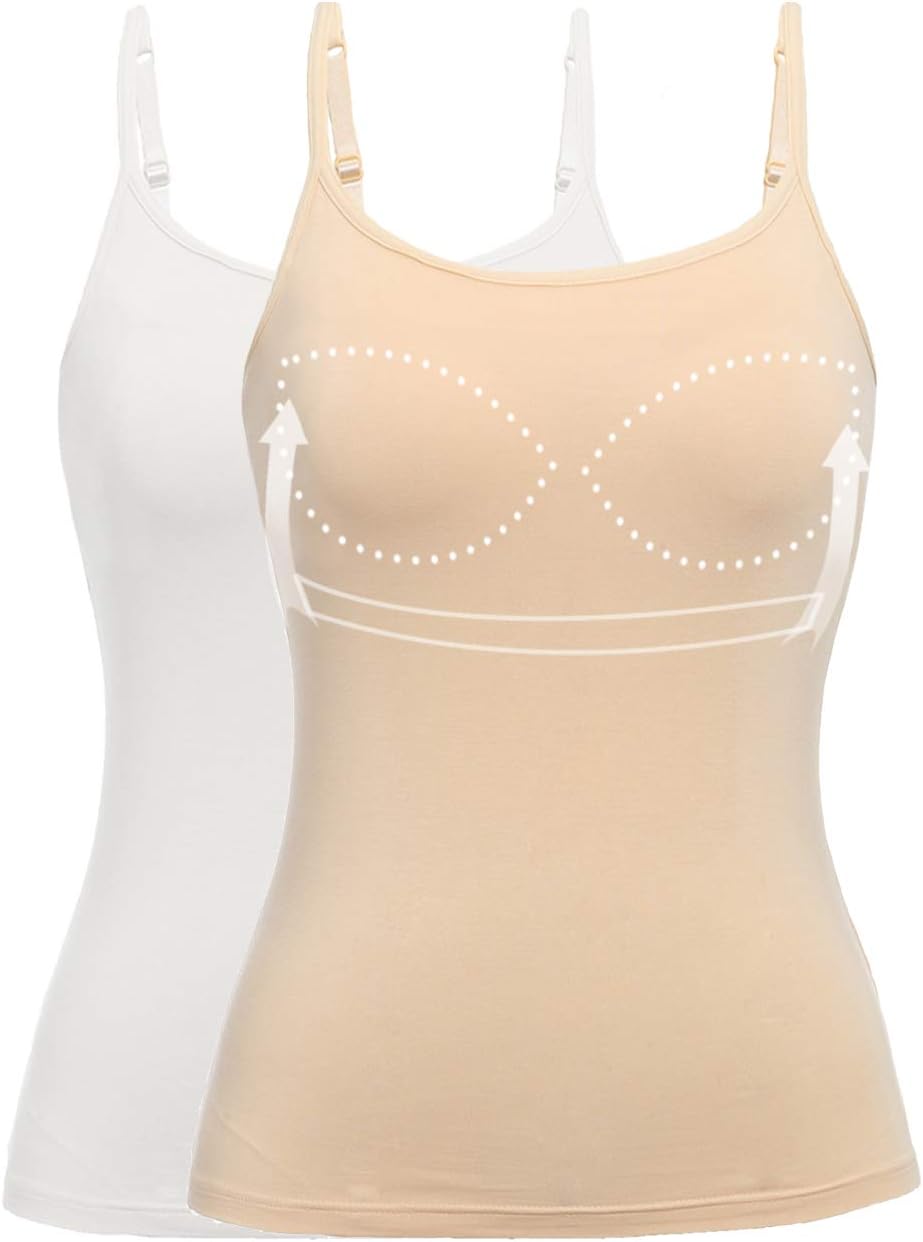 Womens Tank Tops Adjustable Strap Camisole with Built in Padded Bra Vest Cami Sleeveless Layer Top for Winter