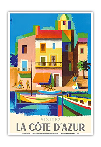 Visitez (Visit) La CÃ´te D'Azur - France - French Riviera - Vintage World Travel Poster by Jacques Nathan-Garamond c.1953 - Master Art Print - 13in x 19in