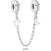MiniJewelry Moon Star Safety Link Chain Charm fits Pandora Moments Bracelets Women Sterling Silver