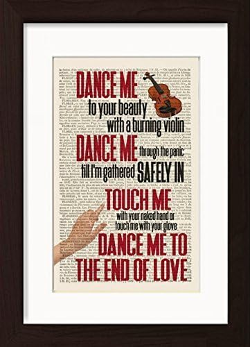 Leonard Cohen Inspired Dance Me To The End Of Love Lyrics Ready To Frame Mounted /Matted Dictionary Art Print