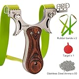 RCZZSUWE Professional Stainless Steel Slingshot,with 2 Bands 50 Ammo,Wooden Handle Wrist Rocket Slingshots,Hunting Sling shot for Adults,Shooting Fishing Catapult