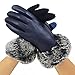 Cozy Design Women's PU Leather Screen Touch Gloves with Faux Cony Hair Cuffs