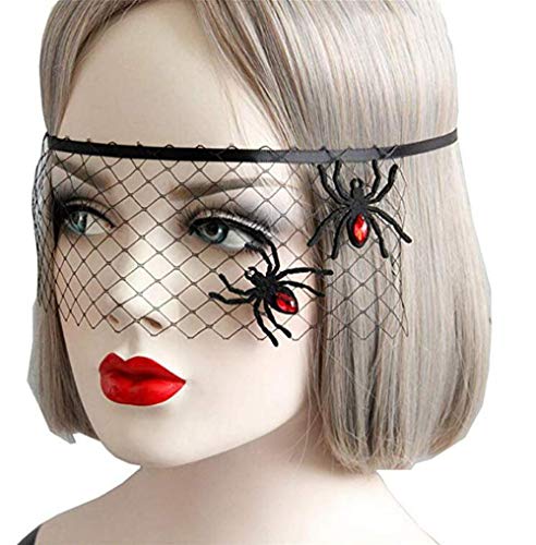 Evil Lamour Halloween Veil Headband Vintage Black Mesh Crown Masquerade Mask Cosplay Headdress Women (Spider)