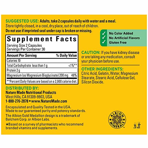 Nature Made Magnesium Glycinate 200 mg per Serving, Dietary Supplement