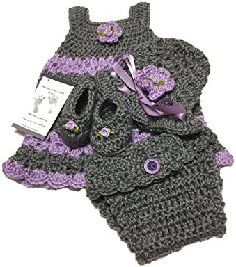 MiC Crafts Handmade Crochet Preemie Baby Set Dress Hat Shoes Diaper Cover (Preemie)