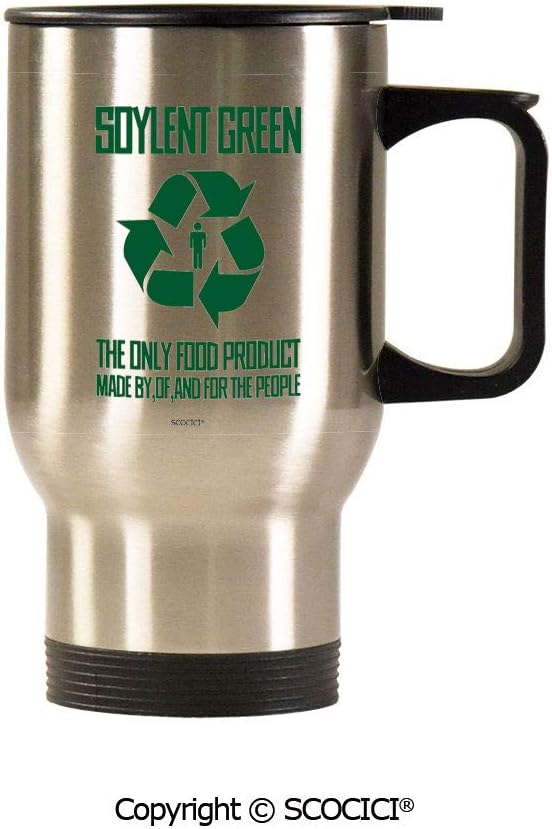 AmaUncle Personalized Travel Mug - Soylent Green 15.5oz Insulated Mug with Lid - Printed on Both Sides