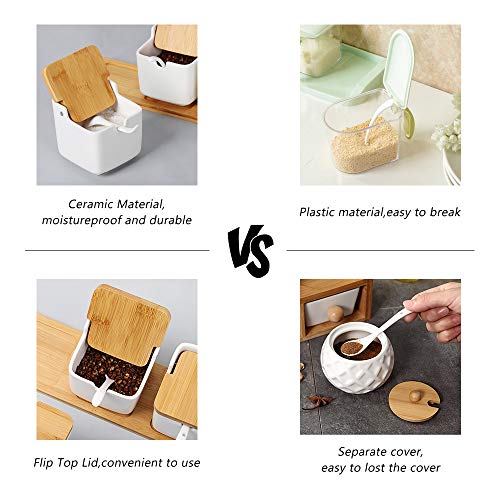 RZChome 3 Pack Sugar Bowl with Bamboo Lid and Spoon and Creamer set for Home and Kitchen White, Each 8.58 FL OZ (254 ML)