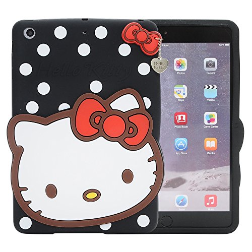 iPad Mini Case，Phenix-Color 3D Cute Soft Silicone [Drop Proof,Shock Proof,Anti Slip] Despicable Me 2 Hello Kitty Cartoon Gel Rubber Back Cover Case for iPad Mini 1 2 3 (Hello Kitty Black)