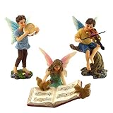 PRETMANNS Fairy Garden Fairies - Miniature Accessories - 2 Boy Fairies Playing Musical Instruments & Fairy Reading a Music Book - Fairy Garden Supplies 3 Pieces