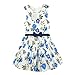Little Hand Kids Girls Flower Dress Vintage Blue Roses with Bow Belt Wedding Sunday Dress